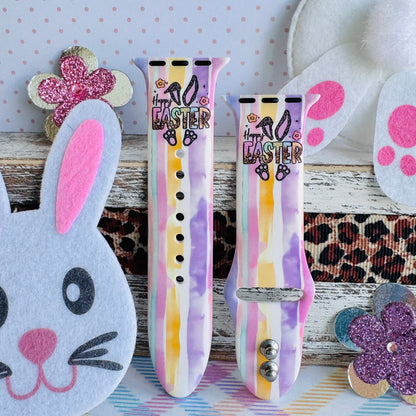 Leopard Ears & Easter Cheers Print Silicone Band For Apple Watch