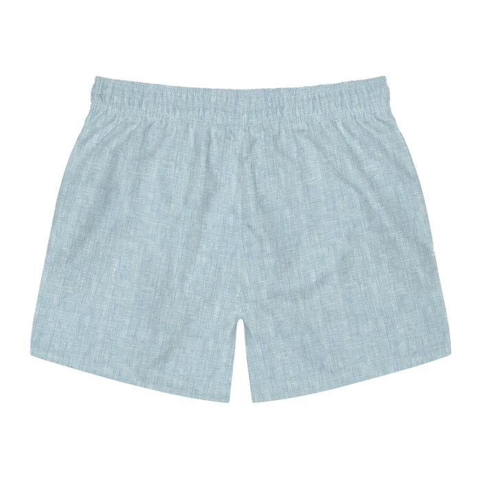 Light Blue Linen Swim Trunks with Tropical Monkey Patch — Men's Beach Shorts