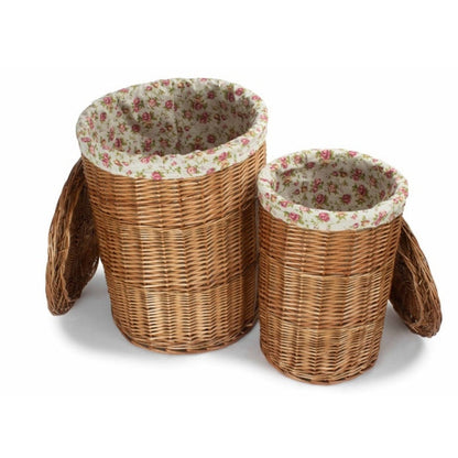 Light Steamed Round Garden Rose Lined Wicker Laundry Basket