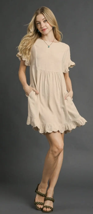 Linen Ruffle Hem Babydoll Dress