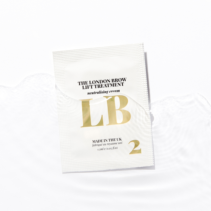 Packaging of The London Brow Lift Treatment cream on a white background