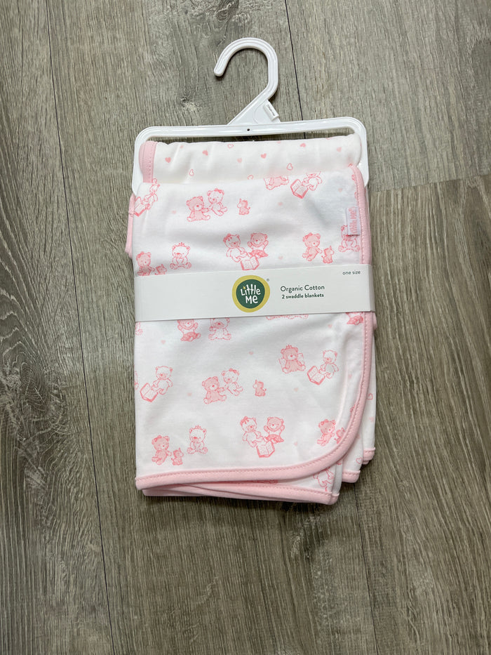 Little Me Pink Bears/Hearts 2pc Blanet