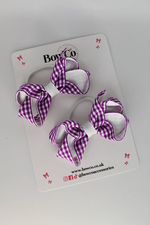 Loop Bow Set - Purple and White Gingham School Bow - Elastic