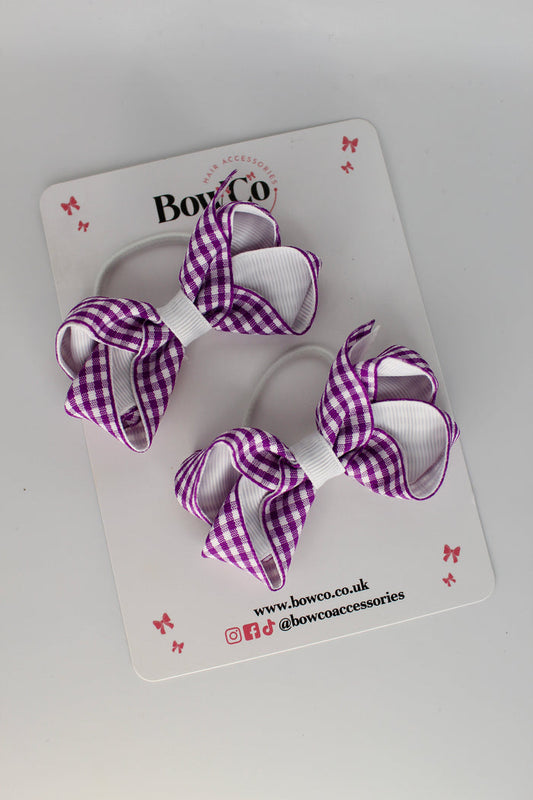 Loop Bow Set - Purple and White Gingham School Bow - Elastic