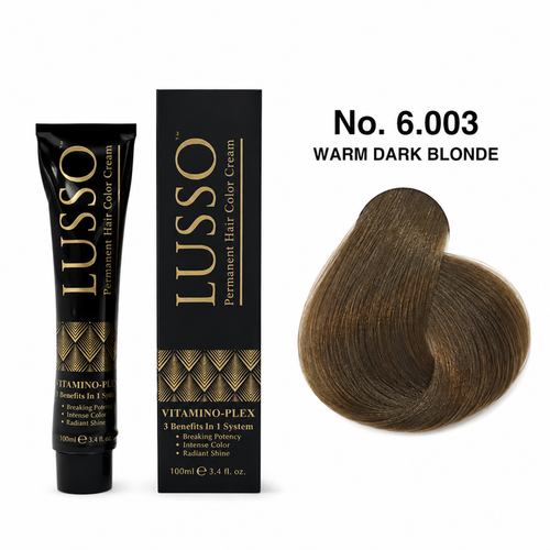 LUSSO Permanent Hair Colour Cream 100 ml No. 6.003 Warm Dark Blonde with colour swatch