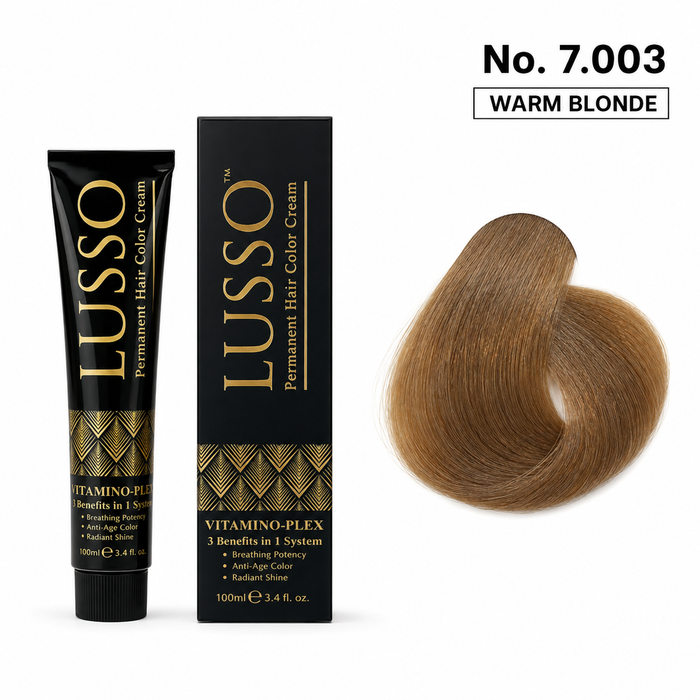LUSSO Permanent Hair Colour Cream 100 ml No. 7.003 Warm Blonde with colour swatch