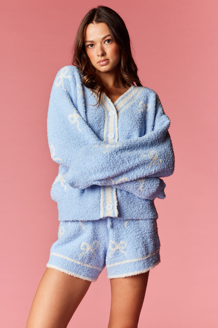 Luxurious Two-piece Bow Jacquard Boucle Pajama Set