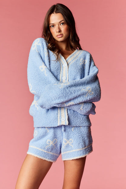 Luxurious Two-piece Bow Jacquard Boucle Pajama Set