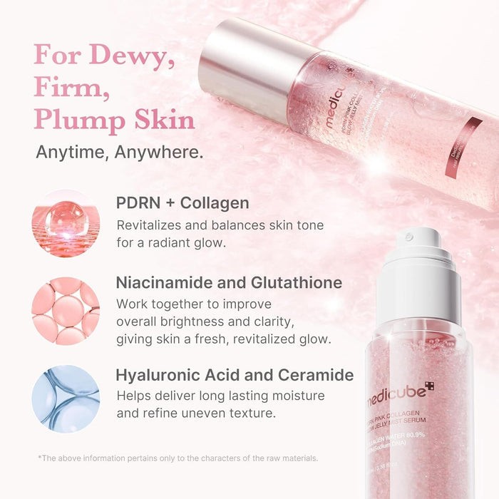 Medicube PDRN Pink Collagen Glow Jelly Mist Serum 100ml سيروم ميديكوب بي دي آر إن بينك كولاجين جلو جيلي ميست - Princess Cosmetics Qatar