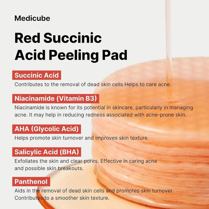 Medicube Red Succinic Peeling Pad (70 Pads) وسادة تقشير ميديكيوب الحمراء السكسينية - Princess Cosmetics Qatar