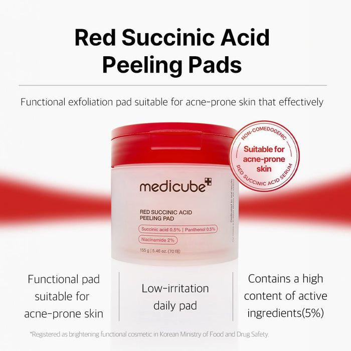 Medicube Red Succinic Peeling Pad (70 Pads) وسادة تقشير ميديكيوب الحمراء السكسينية - Princess Cosmetics Qatar