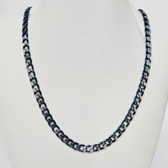 Men’s 7mm Blue Stainless Steel Cuban Curb Chain Necklace