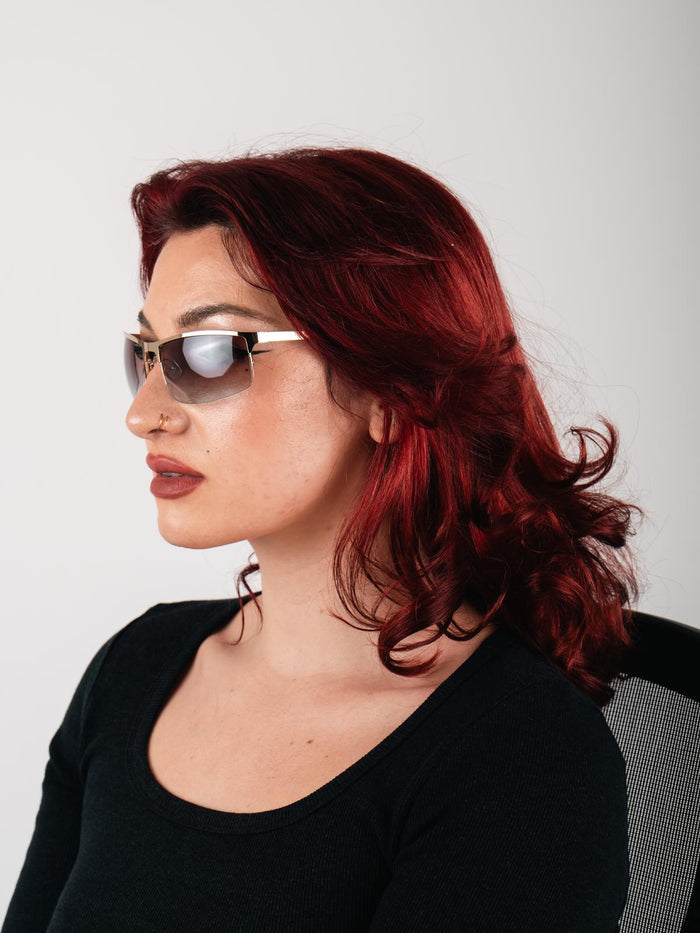 Metal Wrap Visor Sunglasses | Gold-Image 2