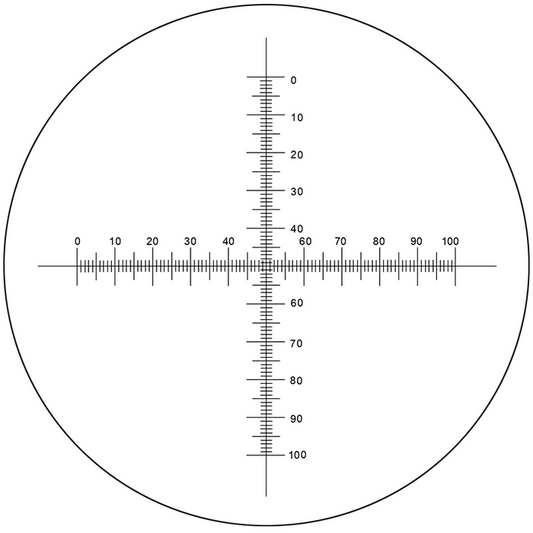 Microscope Eyepiece Reticle Cross Line Micrometer Ruler, Dual Axis Crosshair Scale Dia. 22mm, 10mm/100 Div., SKU RT20104142, three quarter front view