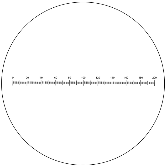 Microscope Eyepiece Reticle Linear Scale Micrometer Ruler Dia. 22mm, 10mm/200 Div., SKU RT20101142, three quarter front view