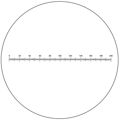 Microscope Eyepiece Reticle Linear Scale Micrometer Ruler Dia. 22mm, 10mm/200 Div., SKU RT20101142, three quarter front view
