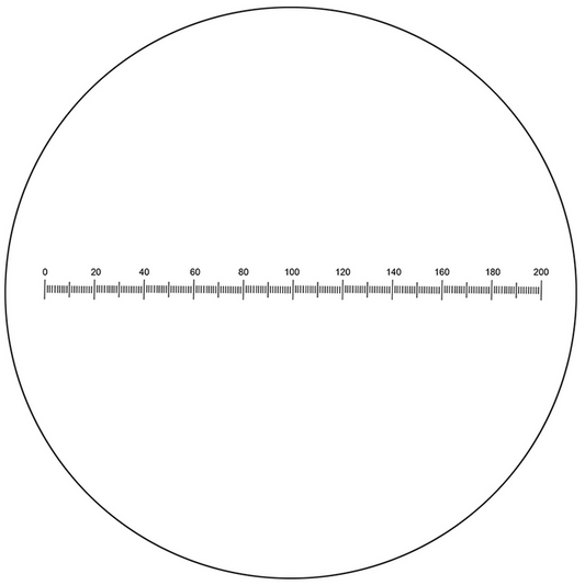 Microscope Eyepiece Reticle Linear Scale Micrometer Ruler Dia. 22mm, 10mm/200 Div., SKU RT20101142, three quarter front view