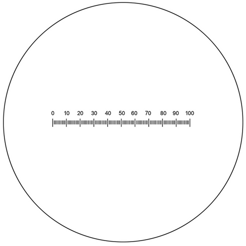 Microscope Eyepiece Reticle Linear Scale Micrometer Ruler Dia. 22mm, 5mm/100 Div., SKU RT20101141, three quarter front view