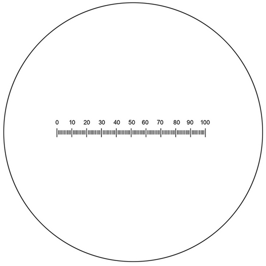 Microscope Eyepiece Reticle Linear Scale Micrometer Ruler Dia. 22mm, 5mm/100 Div., SKU RT20101141, three quarter front view