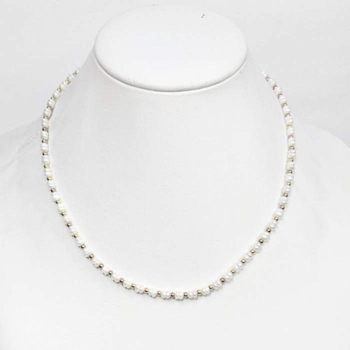 Mini Beaded Necklace with Pearls and Stainless Steel Spacer beads