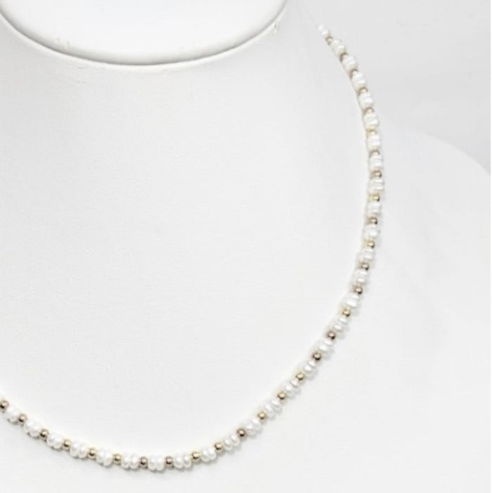 Mini Beaded Necklace with Pearls and Stainless Steel Spacer beads