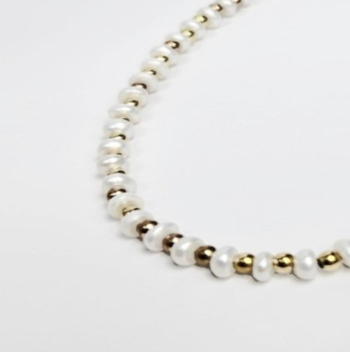 Mini Beaded Necklace with Pearls and Stainless Steel Spacer beads