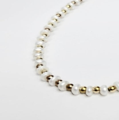 Mini Beaded Necklace with Pearls and Stainless Steel Spacer beads