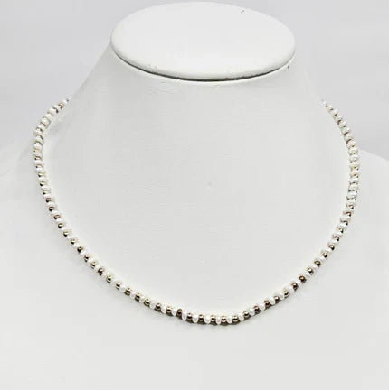 Mini Beaded Necklace with Pearls and Stainless Steel Spacer beads