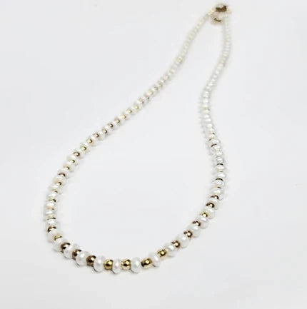 Mini Beaded Necklace with Pearls and Stainless Steel Spacer beads
