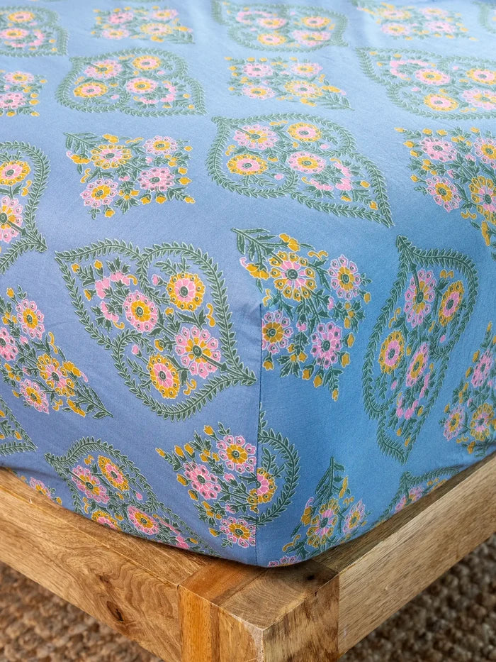 Mix & Match Cotton Fitted Sheet - Blue Willow Medallion-view 1