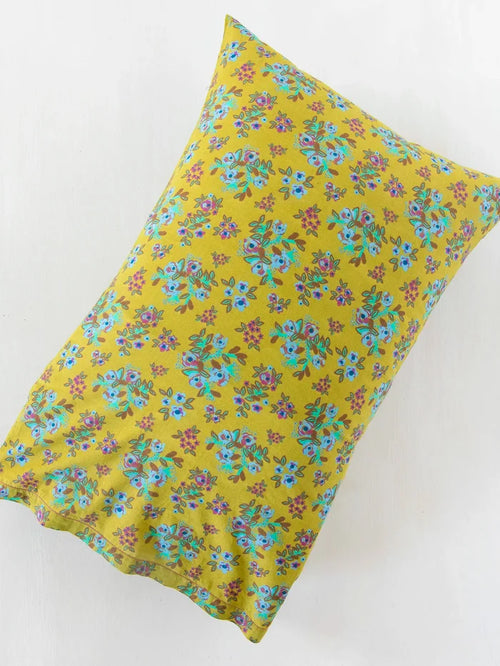 Mix & Match Sooo Soft Cotton Pillowcase, Single - Chartreuse Bouquet Blooms-view 1