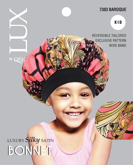M&M Qfitt  LUX - Luxury Silky Satin Pattern Bonnet - Kid # 7303 Afro - 6/packs - Palms Fashion Inc.