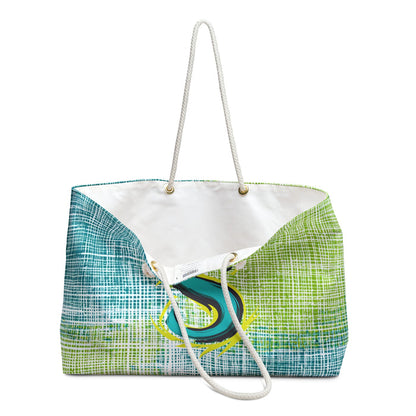 Monogram 'S' Beach Weekender Bag — Turquoise & Lime Plaid Tote