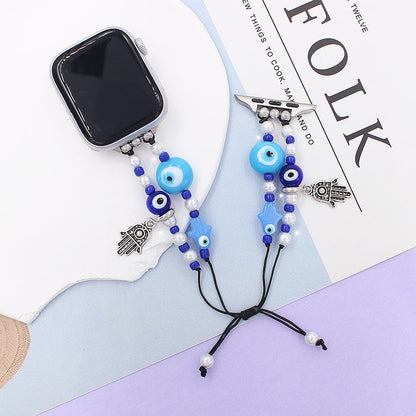MysticEye Beaded Bracelet Band For Apple Watch — Enchanting Symbols: Each band is adorned with the Hamsa hand and evil eye beads, symbols of protection and good fortune.