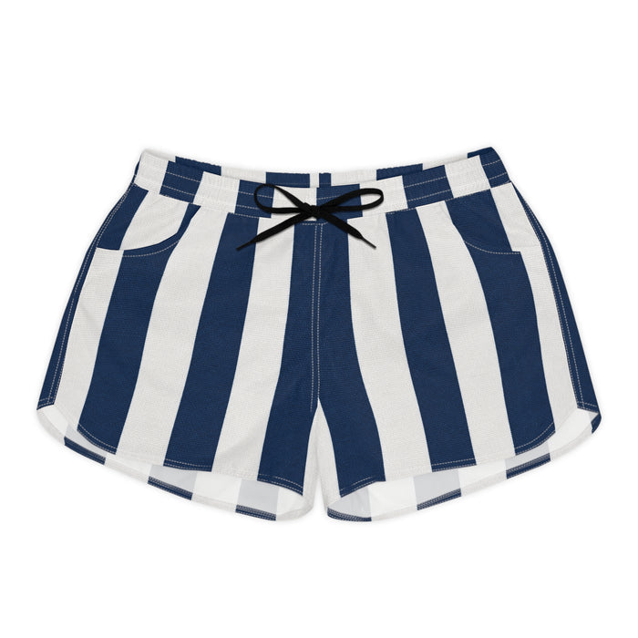 Navy & White Vertical Stripe Women's Casual Shorts — Nautical Summer Lounge Shorts