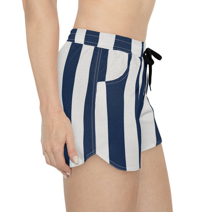 Navy & White Vertical Stripe Women's Casual Shorts — Nautical Summer Lounge Shorts