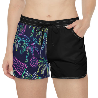 Neon Palm Volleyball Women’s Casual Shorts — Tropical Beach Vibes AOP