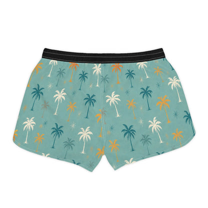 Palm Print Lounge Shorts — Teal Tropical Women's Casual Shorts