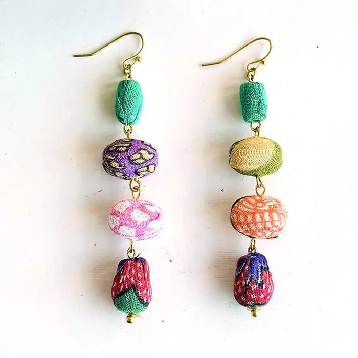 Pebbled Kantha Drop Earrings