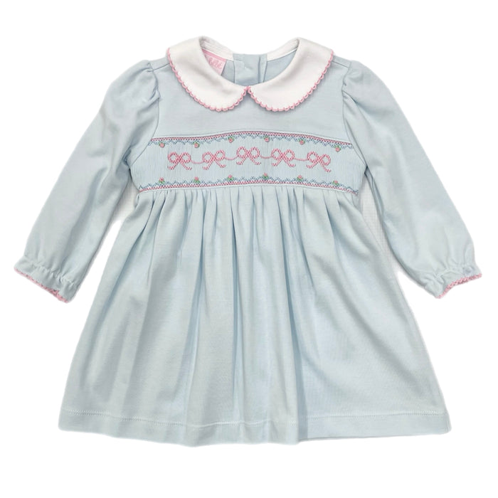 Petit Bebe Bows L/S Knit Dress-Lt. Blue