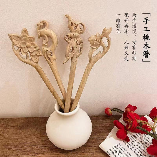PF192 - Peach Wood Hair Sticks - Wholesale