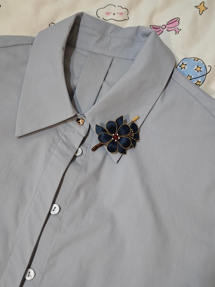 PF207 - Blue Flower Ronghua Brooch - Wholesale