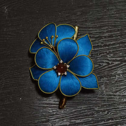 PF207 - Blue Flower Ronghua Brooch - Wholesale