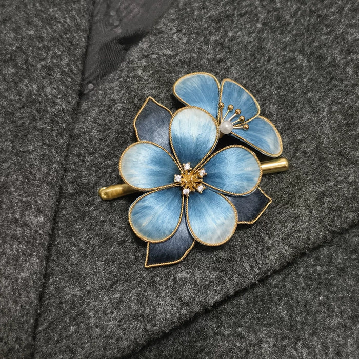 PF210 - Blue Flower Ronghua Brooch - Wholesale