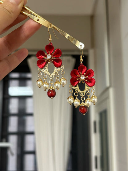 PF220 - Red Flower Chanhua Earrings - Wholesale