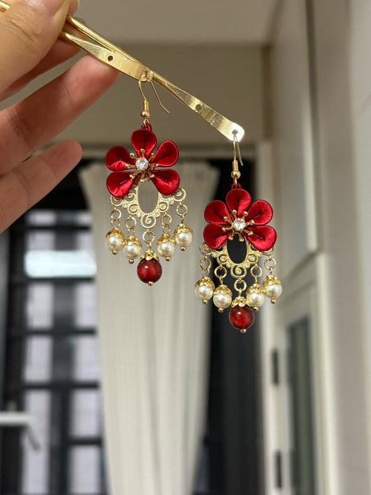 PF220 - Red Flower Chanhua Earrings - Wholesale