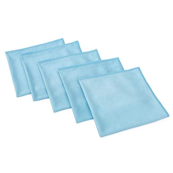 5 blue 16x16 Premium Glass & Window microfiber towels from The Rag Company