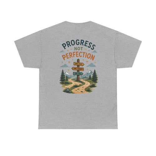 Progress Not Perfection Graphic Tee — Motivational Hiking Signback T‑Shirt