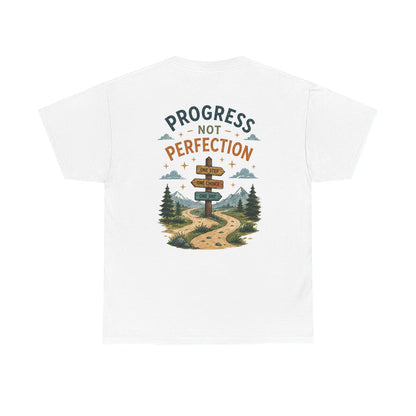 Progress Not Perfection Graphic Tee — Motivational Hiking Signback T‑Shirt