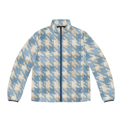 Puffer Jacket — Soft Blue Houndstooth All-Over Print